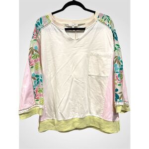 Size S (Oversized) Easel Los Angeles Color Block Terry Knit Pullover in Vanilla